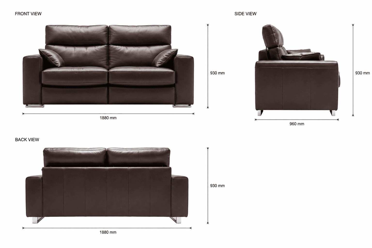 Brown leather sofa – dimensions